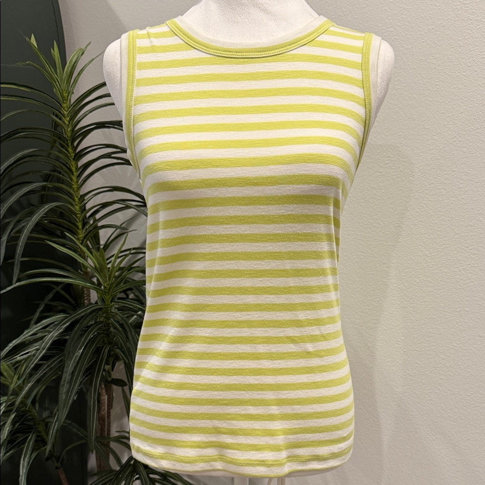 Cynthia Rowley Stripe Sleeveless Tank Lime Green and White NWOT S